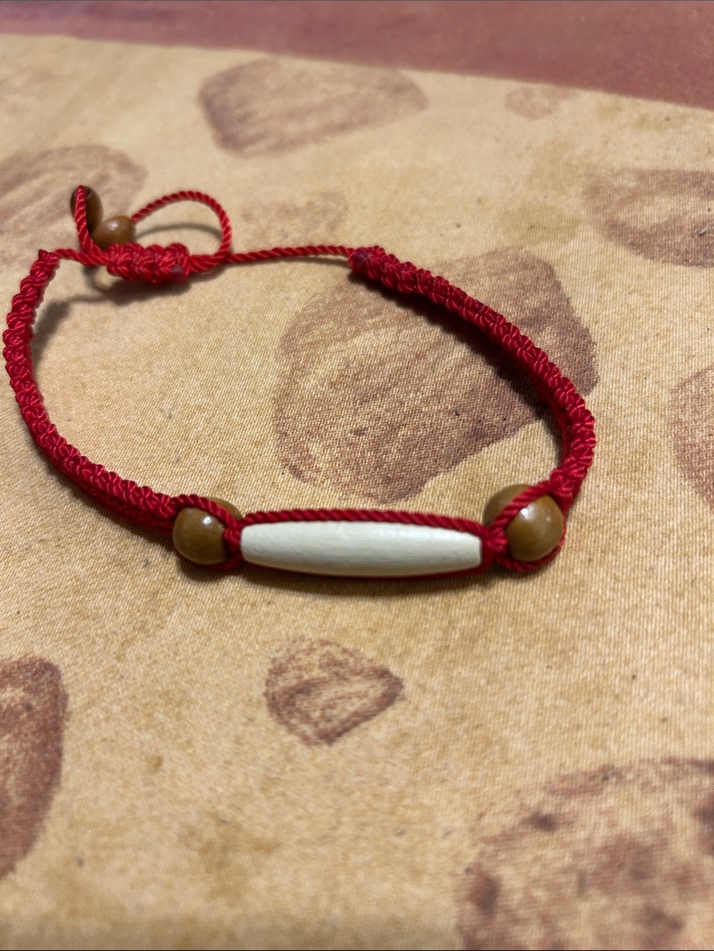 Red Woven Bead Bracelet with White Accent